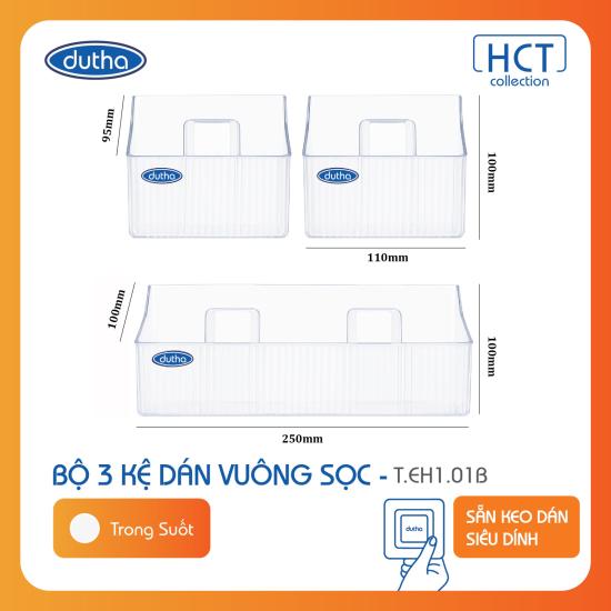 BỘ 3 KỆ DÁN VUÔNG SỌC TRONG SUỐT - DUTHA